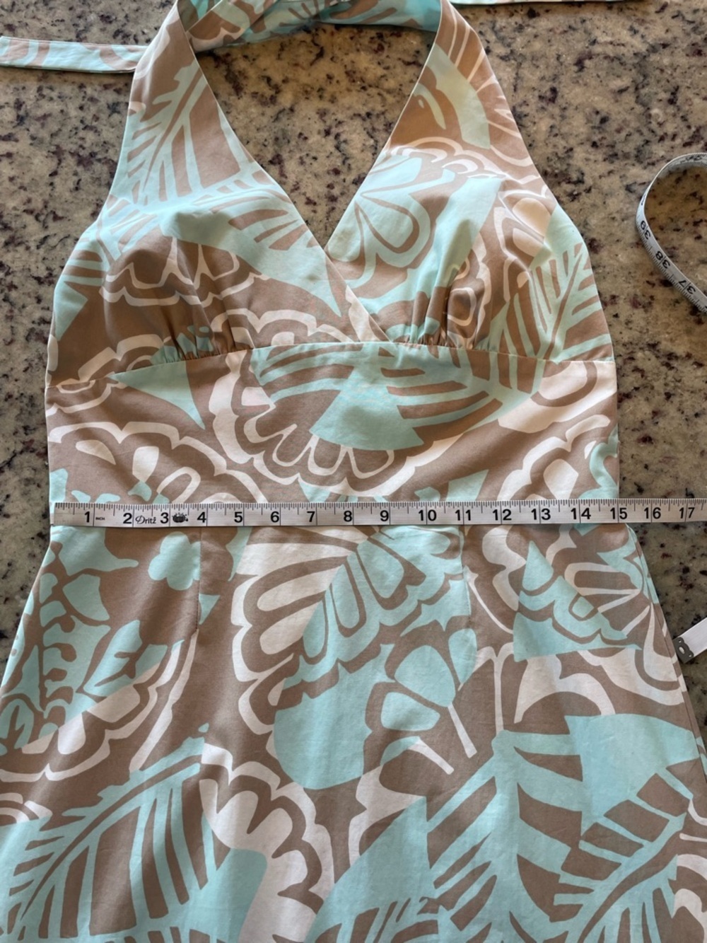 Pristine Y2K Tommy Bahama 100% cotton Mint and Beige Floral Halter Sundress 8 - Picture 3 of 7